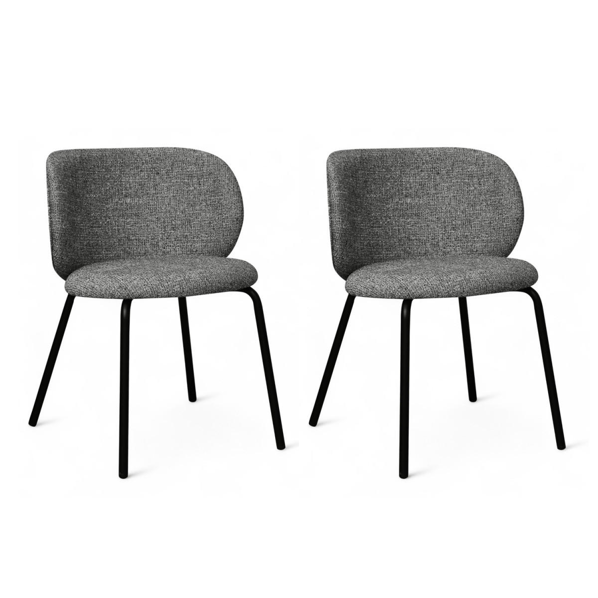 STUHL-SET 2 Stück in Teddystoff Grau - Schwarz/Grau, Textil/Metall (57/73/58cm) - Furnhouse