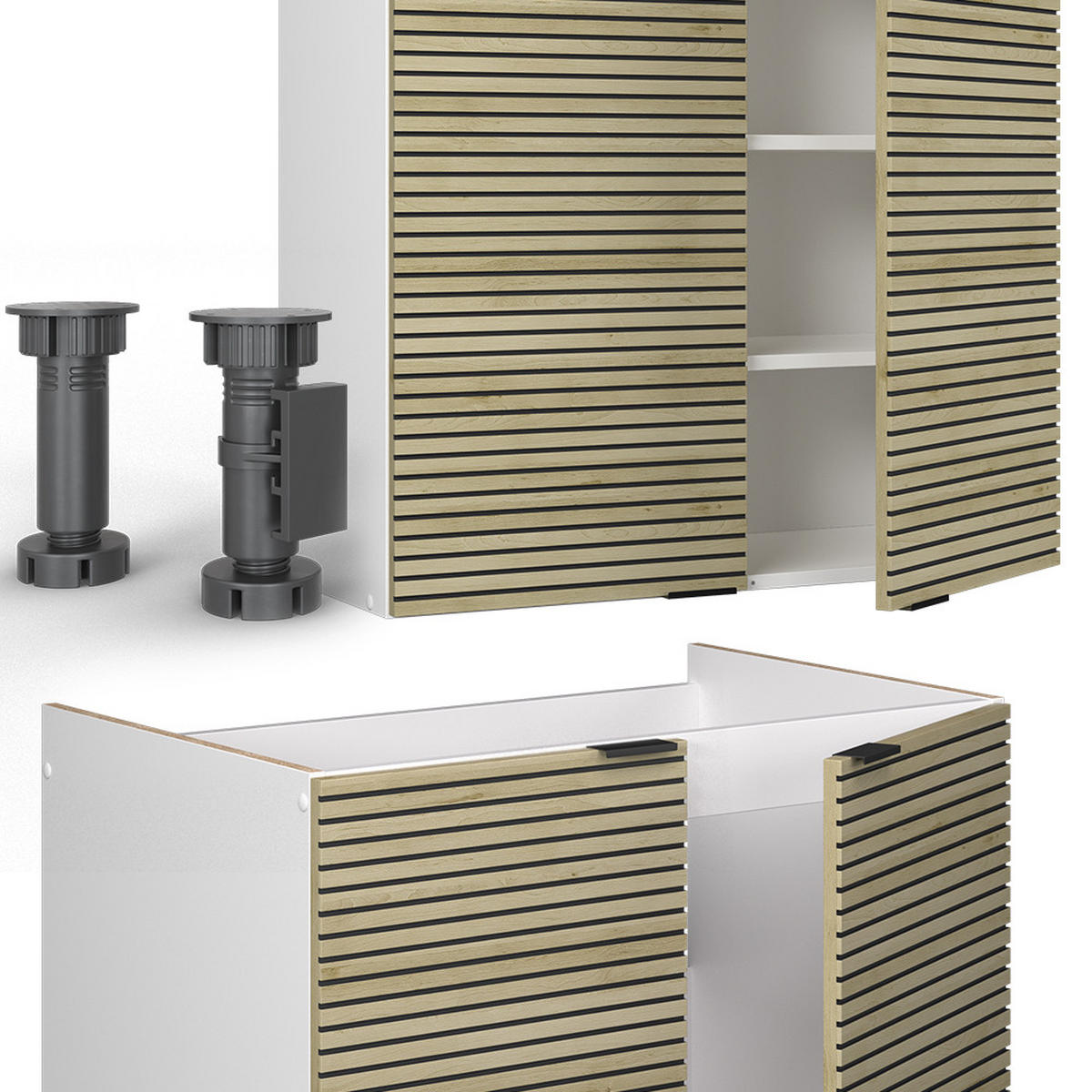 KÜCHENZEILE Fame-Line Eiche Paneel/Weiß 240 cm ohne Arbeitsplatte - Hellbraun/Weiß, Holzwerkstoff (240/81.6/46cm) - Vicco