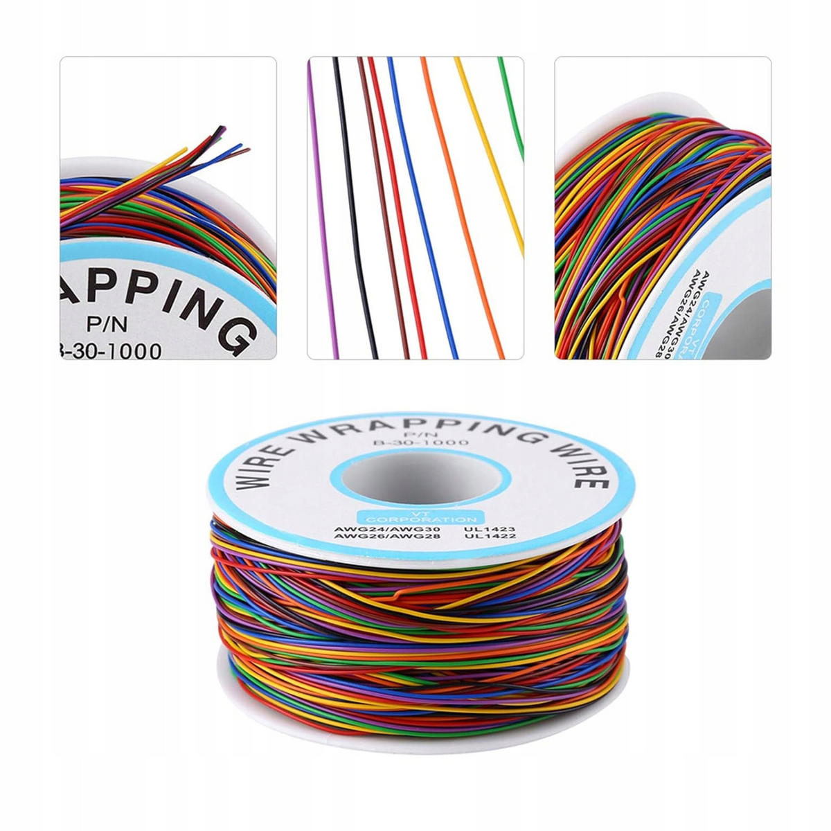 KABEL Kynar - 200 m, Litze Ø 0,25 mm AWG 30, Außendurchmesser 0,6 mm, verzinntes Kupfer, 300 V, -60 bis 105 °C - Multicolor, Kunststoff/Metall (10/10/10cm)