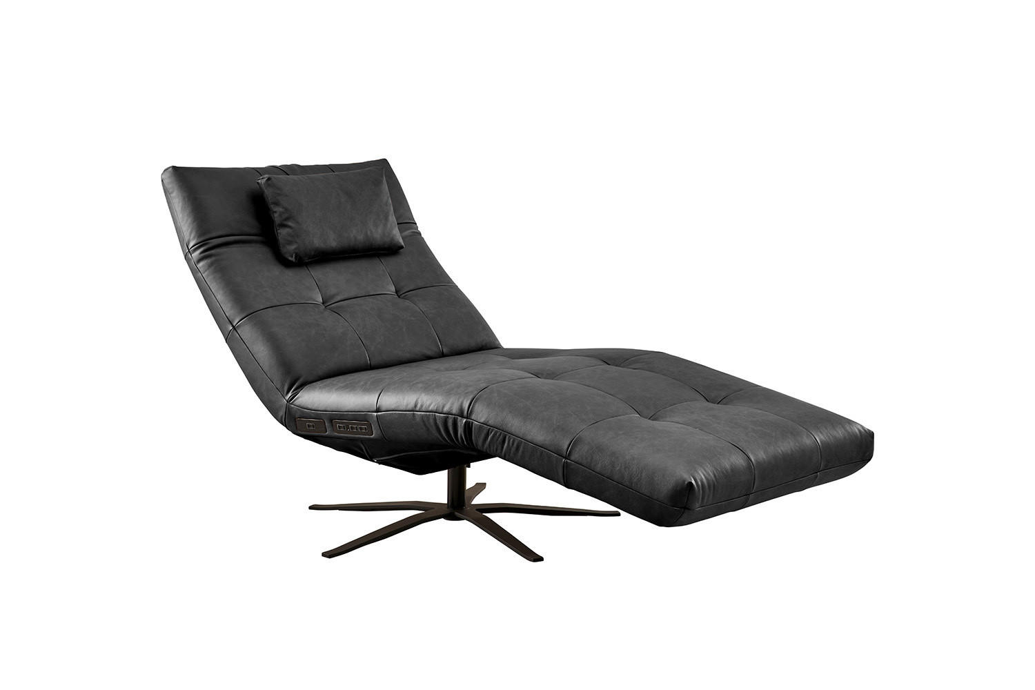 RELAXLIEGE LETICIA Schwarz Leder - Schwarz, Leder/Metall (82/115/156cm) - KAWOLA