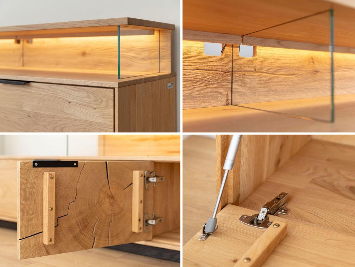 WOHNWAND Tirano 2er-Set Eiche Natur / Hirnholz - Eichefarben/Schwarz, Holz/Metall (243/142/39cm) - Feldmann-Wohnen