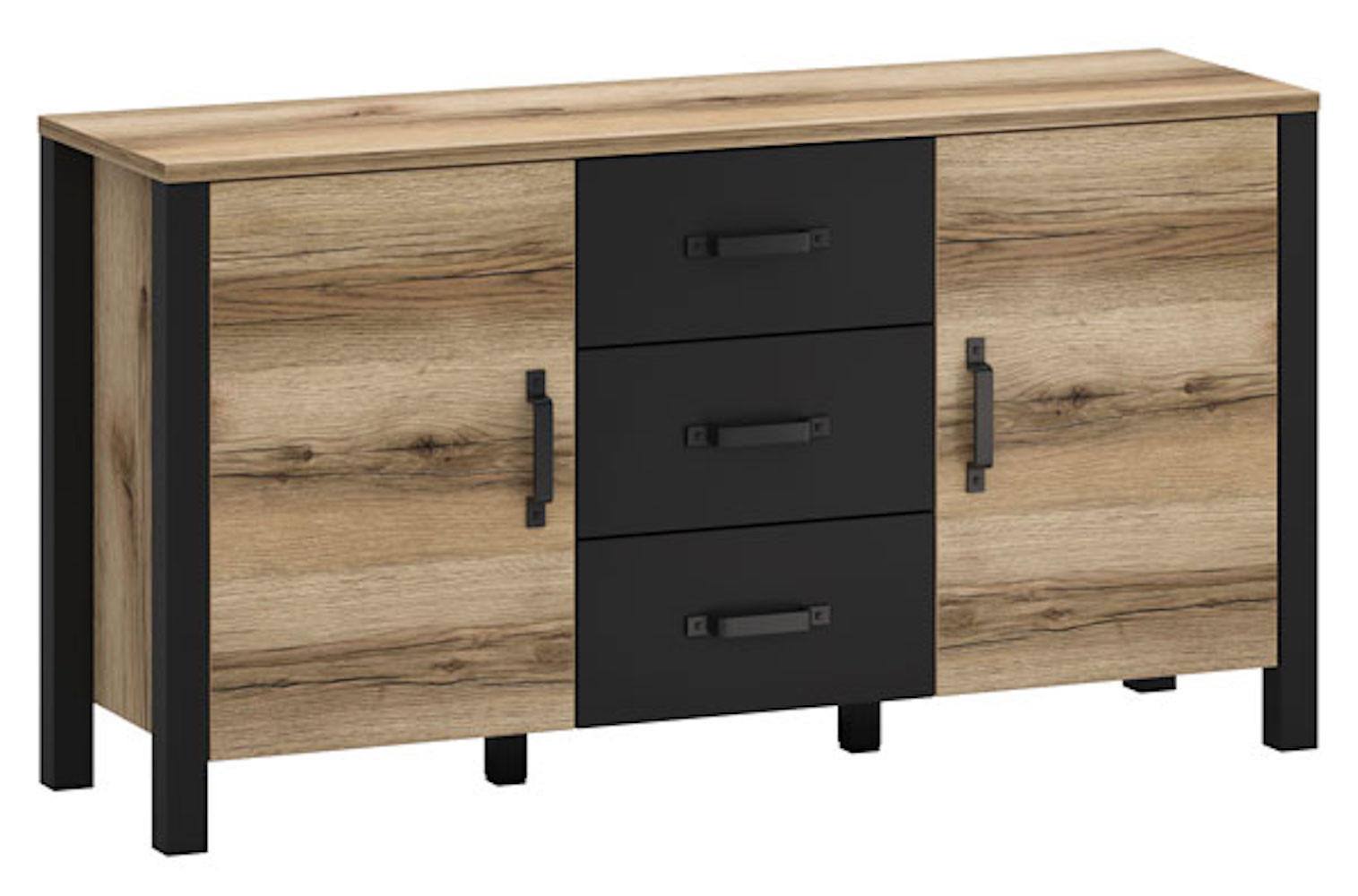 KOMMODE Derby Eiche Delano hell / schwarz 147 / 43 / 79 cm - Eichefarben/Braun, Holz/Holzwerkstoff (147/79/43cm) - Feldmann-Wohnen