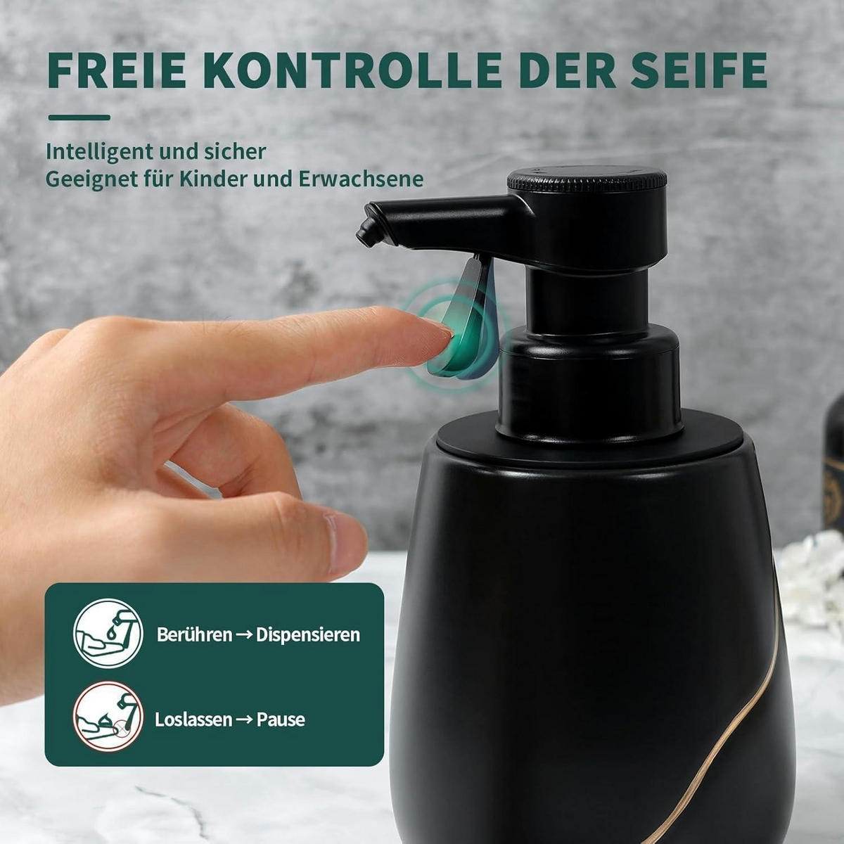 SEIFENSPENDER Automatisch Schwarz Keramik 560ml - Schwarz, Keramik (9/17/10cm)