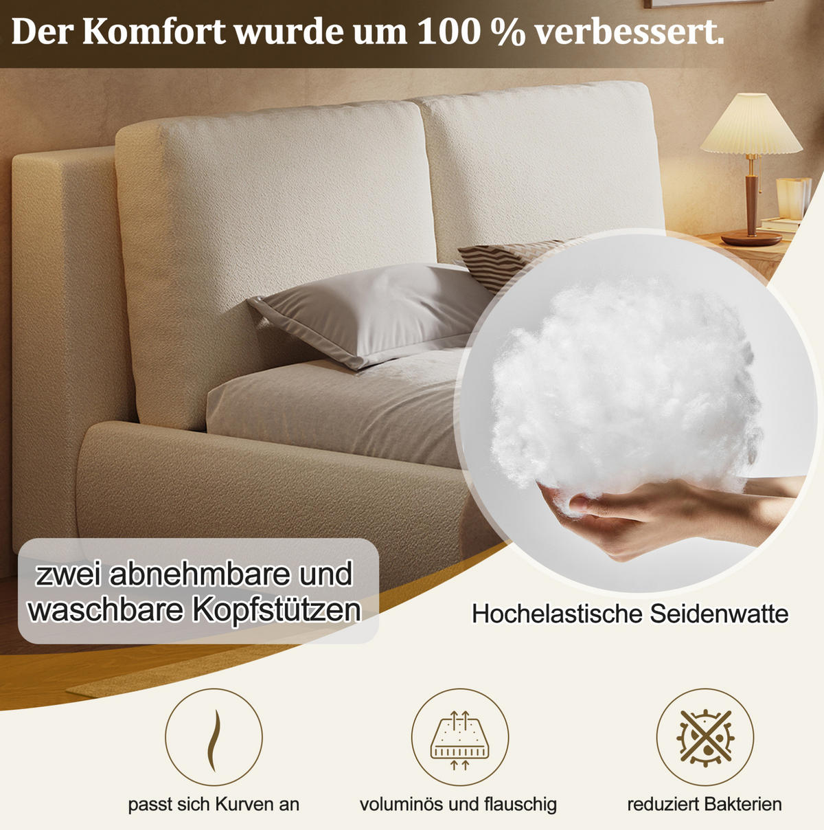 POLSTERBETT mit Stauraum Bouclé Beige inkl. Lattenrost - Beige, Metall (180/200cm) - Meubliv