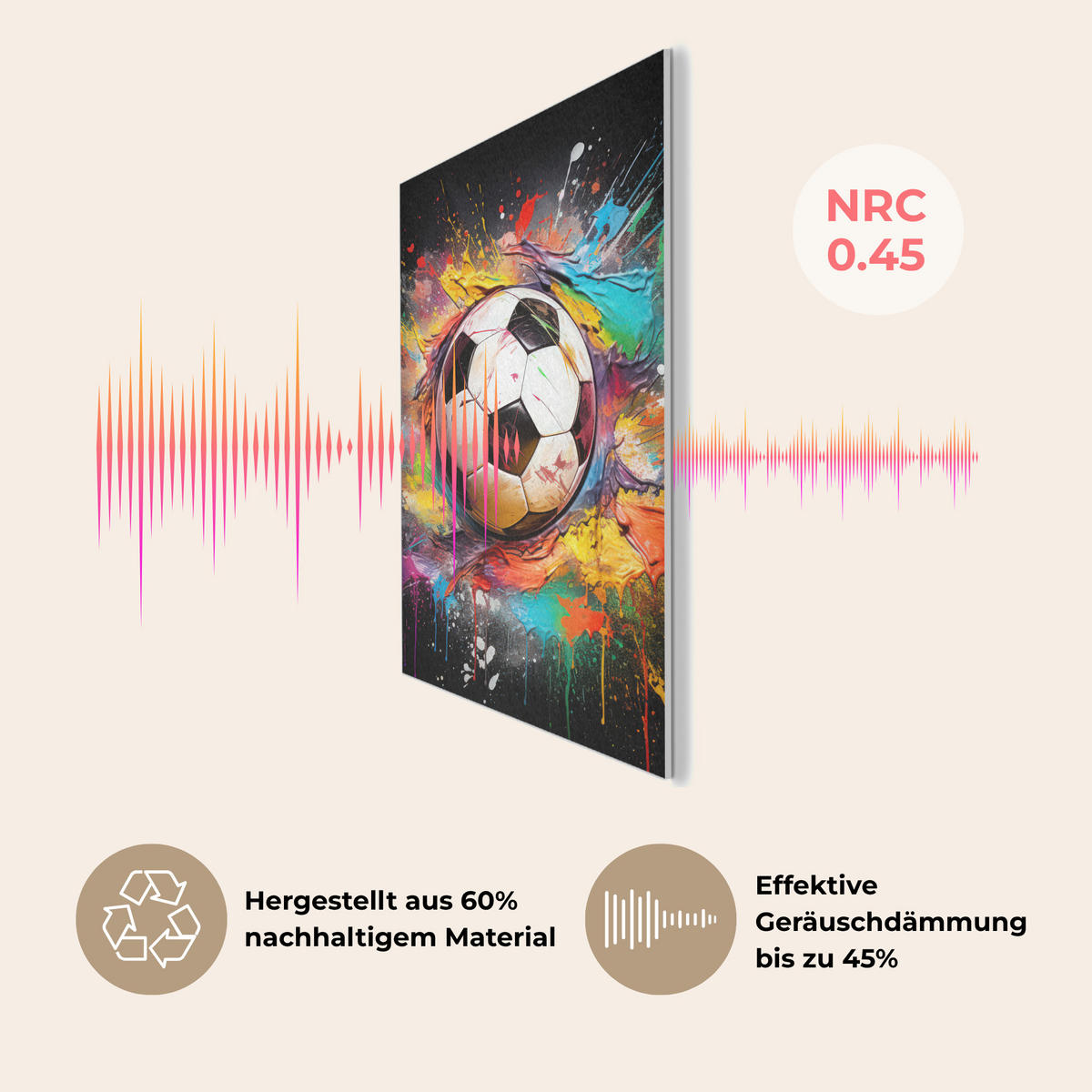 AKUSTIKBILD Fußball - Farbe - Farben - Schwarz - Weiß Wanddeko 60x90 cm - Weiß, Kunststoff (60/90/0.9cm) - MuchoWow