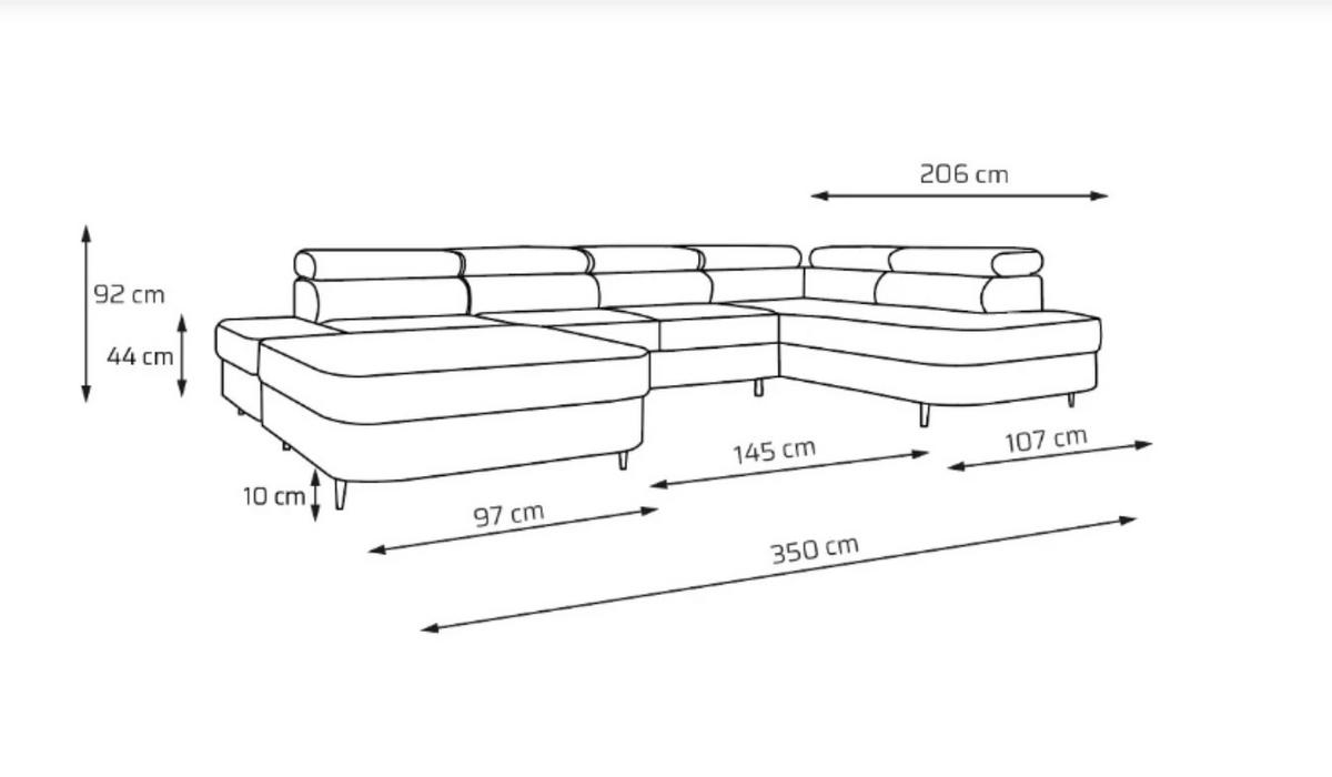 ECKSOFA U-Form PRIAM U Rechts mit Schlaffunktion 126x270 Velours Cream - Creme/Schwarz, Holz/Textil (350/91/203cm) - Muffo