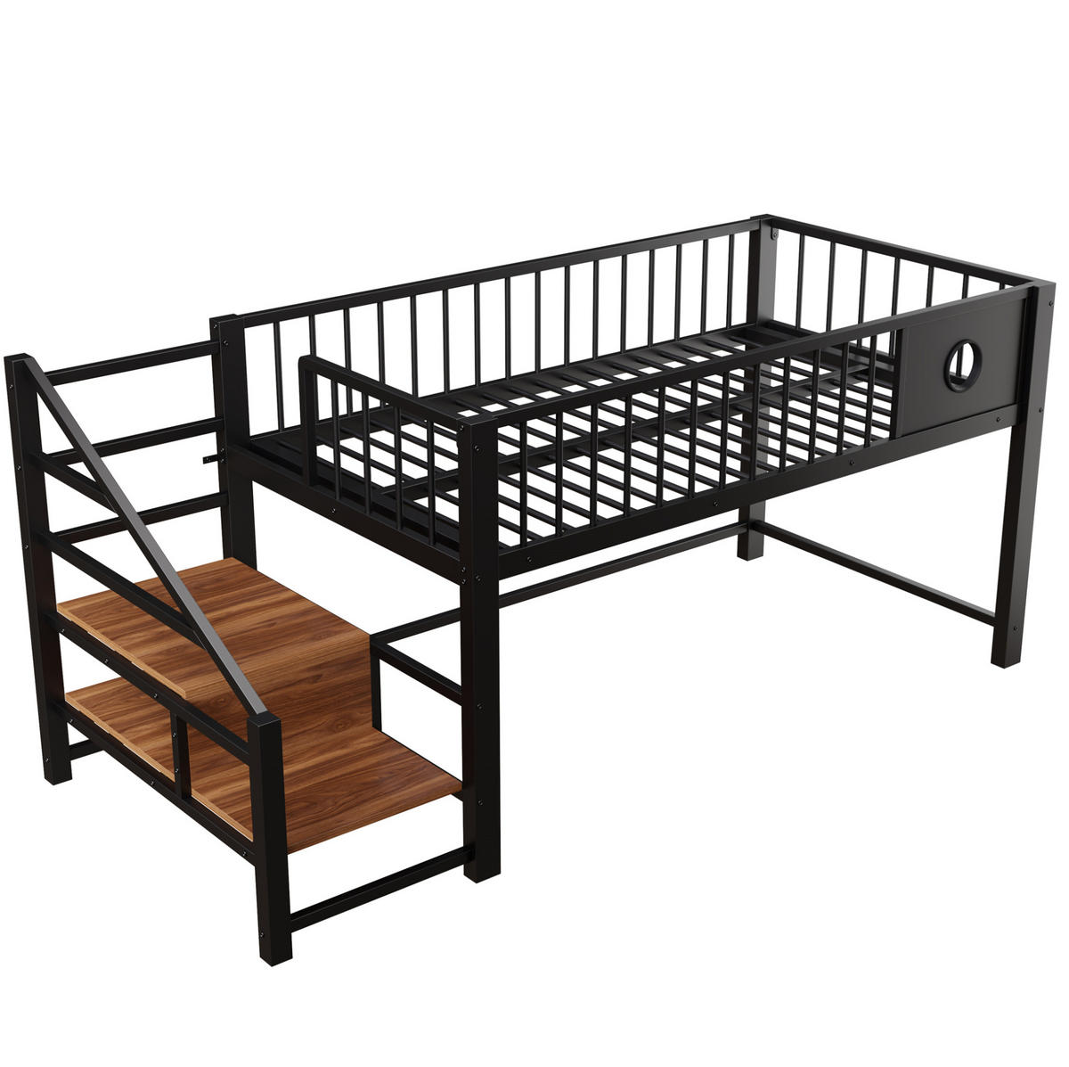 HOCHBETT 90/200 cm aus Metall mit Stauraumleiter Schwarz - Schwarz, Metall (90/200cm) - Modenvie