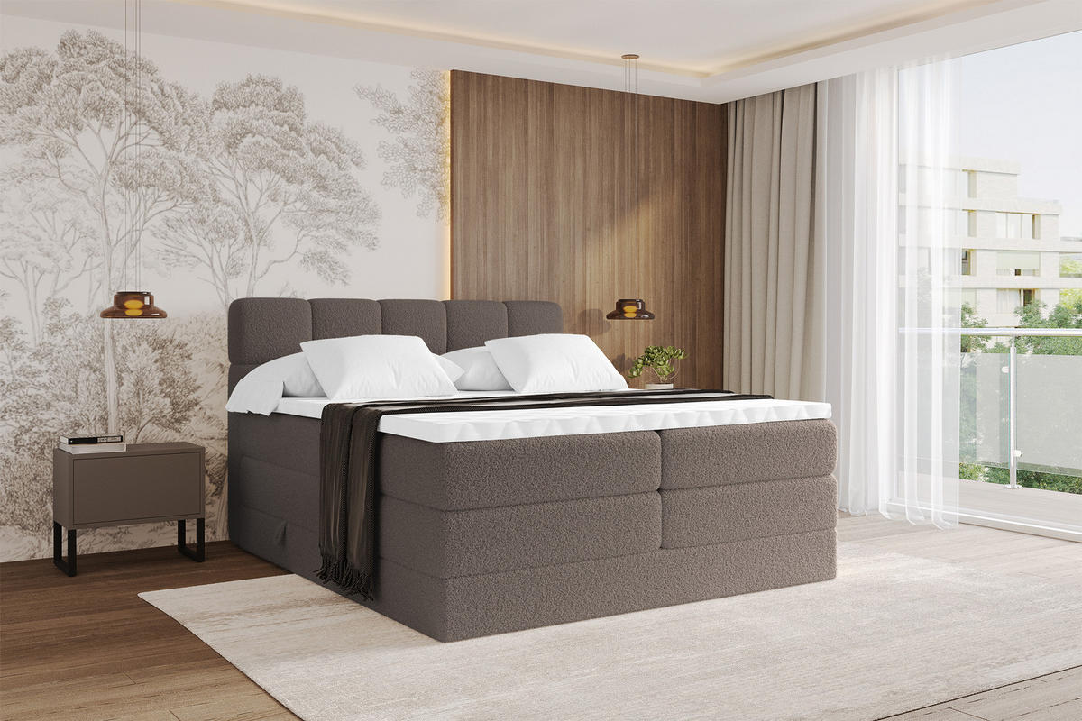 BOXBETT mit Matratze H3/H4 - FAMA KING - 180x200 cm Braun Quelle - Braun, Holzwerkstoff (180/200cm) - ALTDECOR