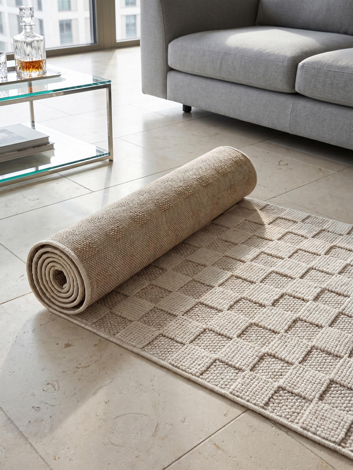TEPPICH Flachgewebe LANGAU in Creme, mit Schachbrettmuster, 80 x 250 cm - Creme, Textil (80/250cm) - KADIMA DESIGN