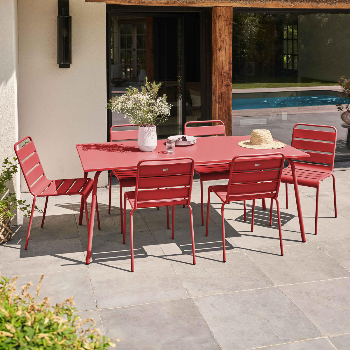 GARTENSET 7-tlg., Rot - Rot, Metall - Oviala