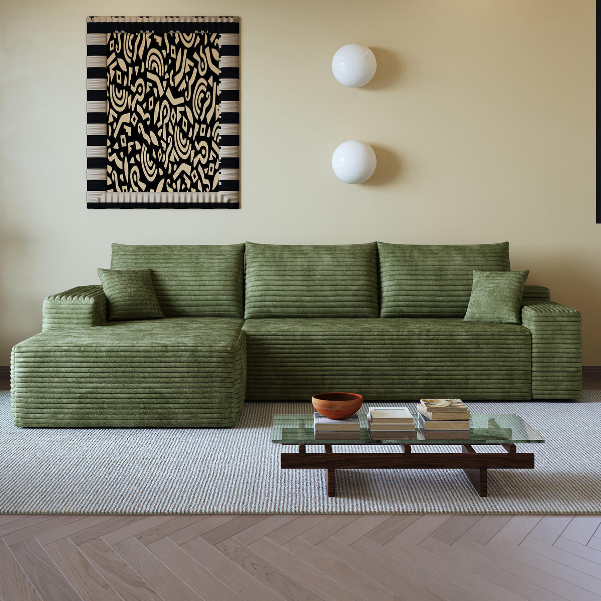 L-FÖRMIGES ECKSOFA Grün 270/175/83 cm 3-Sitzer Modular Cordstoff Ohne Montage - Grün, Textil (270/175cm) - PANGIVO