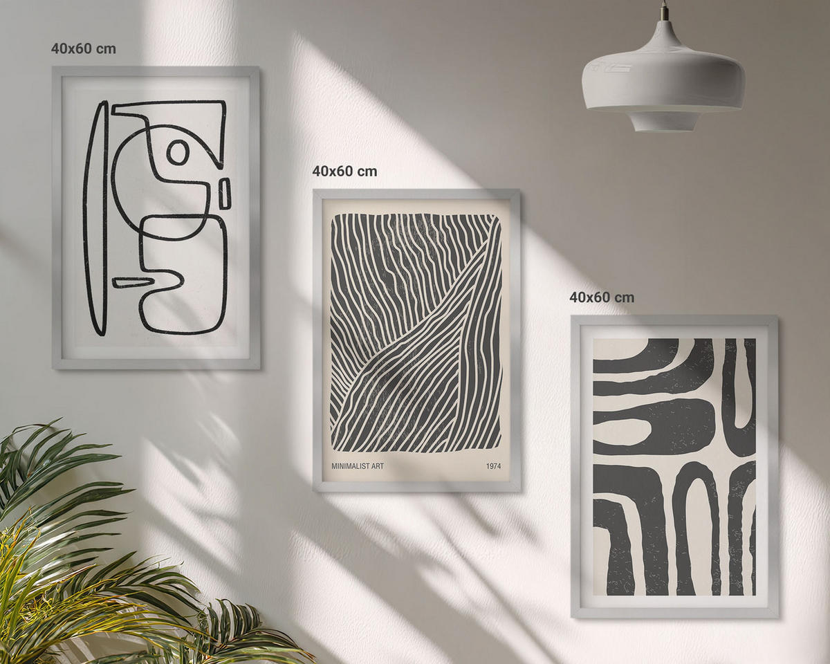 BILDER SET 3er Set - 40x60 cm Silberner Rahmen - Abstrakte Muster, Linien, Texturen - Silberfarben, Kunststoff (40/60cm) - TULUP