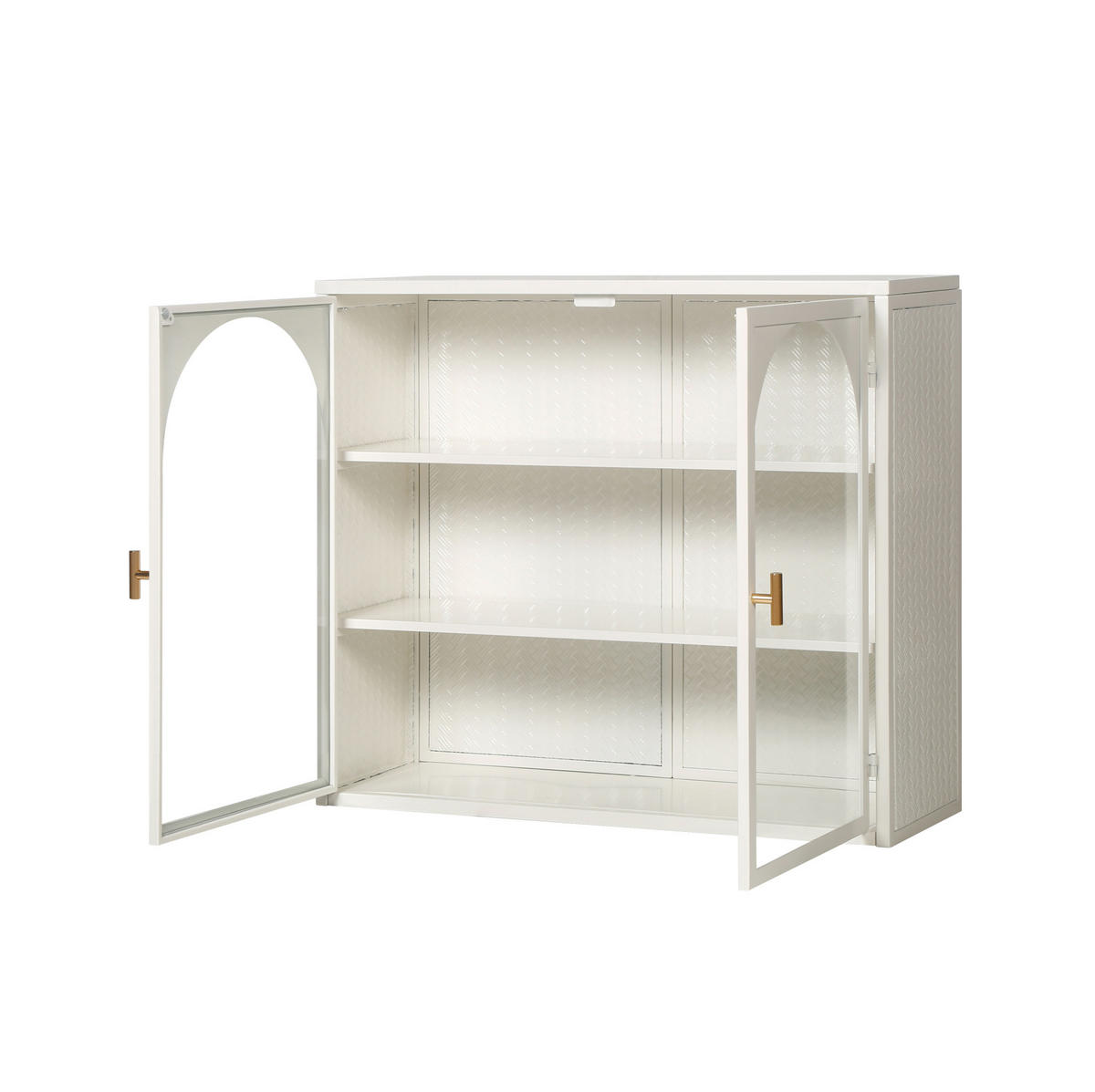 KÜCHENOBERSCHRANK 70x23x60 cm Weiß aus Metall & Sicherheitsglas mit gewebtem Design & 3 Ablagen - Weiß, Glas (70/60/23cm) - Modfu