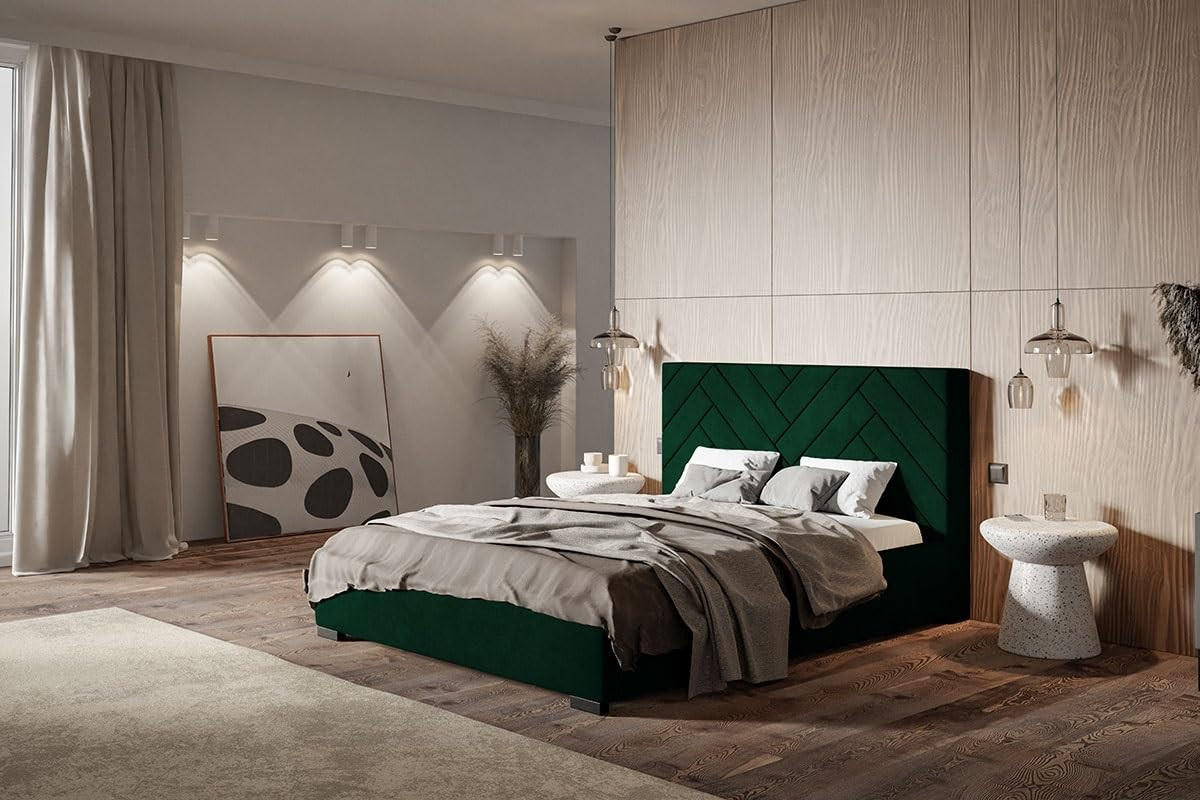 POLSTERBETT Sevilla mit Kopfteil, 160x200 cm, Doppelbett mit Bettkasten und Lattenrost aus Holz, Velourstoff Grün - Grün, Holz/Textil (160/200cm) - Alpi-Möbel