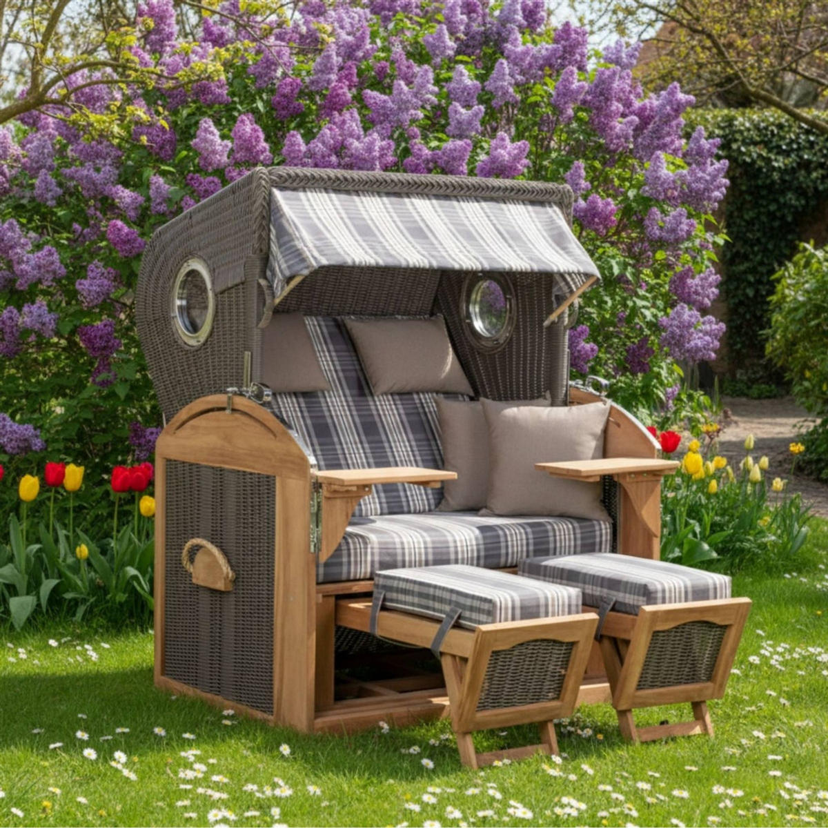 STRANDKORB XL Schillig Bullauge - Braun/Grau, Metall (142/170/95cm) - Mr. Deko