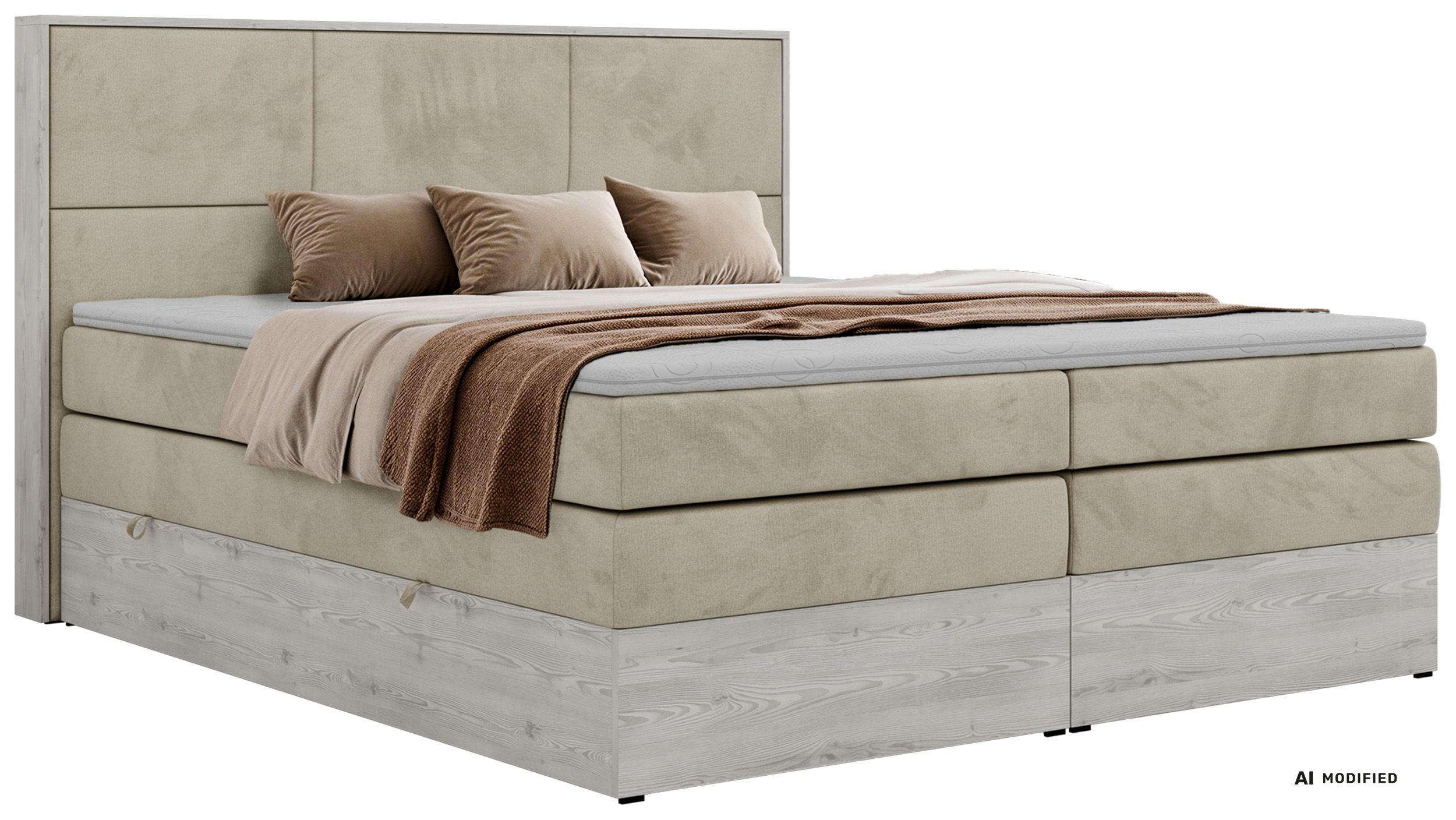 BOXSPRINGBETT DELNOR KING 180/200 - Beige Velvet - Topper Visco - H4 - Beige/Schwarz, Kunststoff/Textil (180/200cm) - MKS
