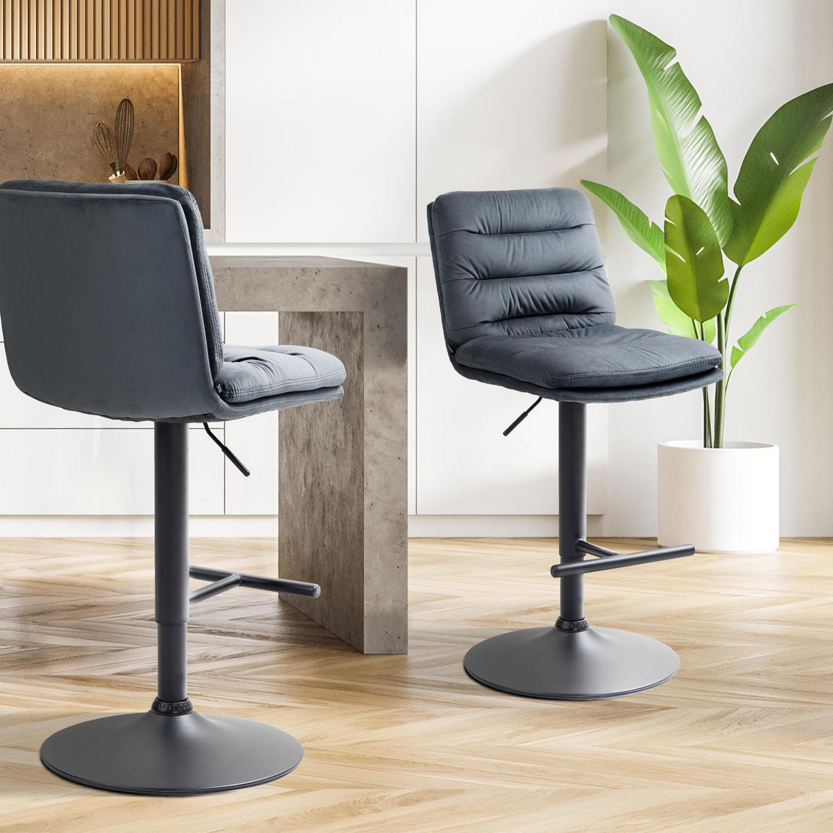 BARHOCKER 2er Set Diamant Samt schwarz dunkelgrau - Schwarz/Grau, Textil/Metall (42/116/56cm) - TPFLiving