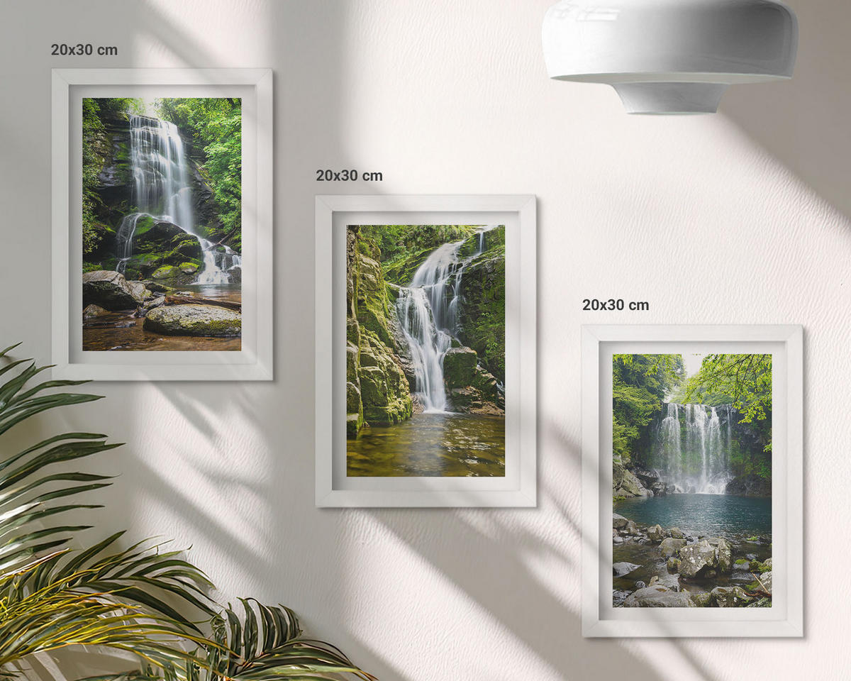 BILDER SET 3er Set - 20x30 cm Weißer Rahmen - Wasserfälle, grüne Umgebung - Weiß, Kunststoff (20/30cm) - TULUP