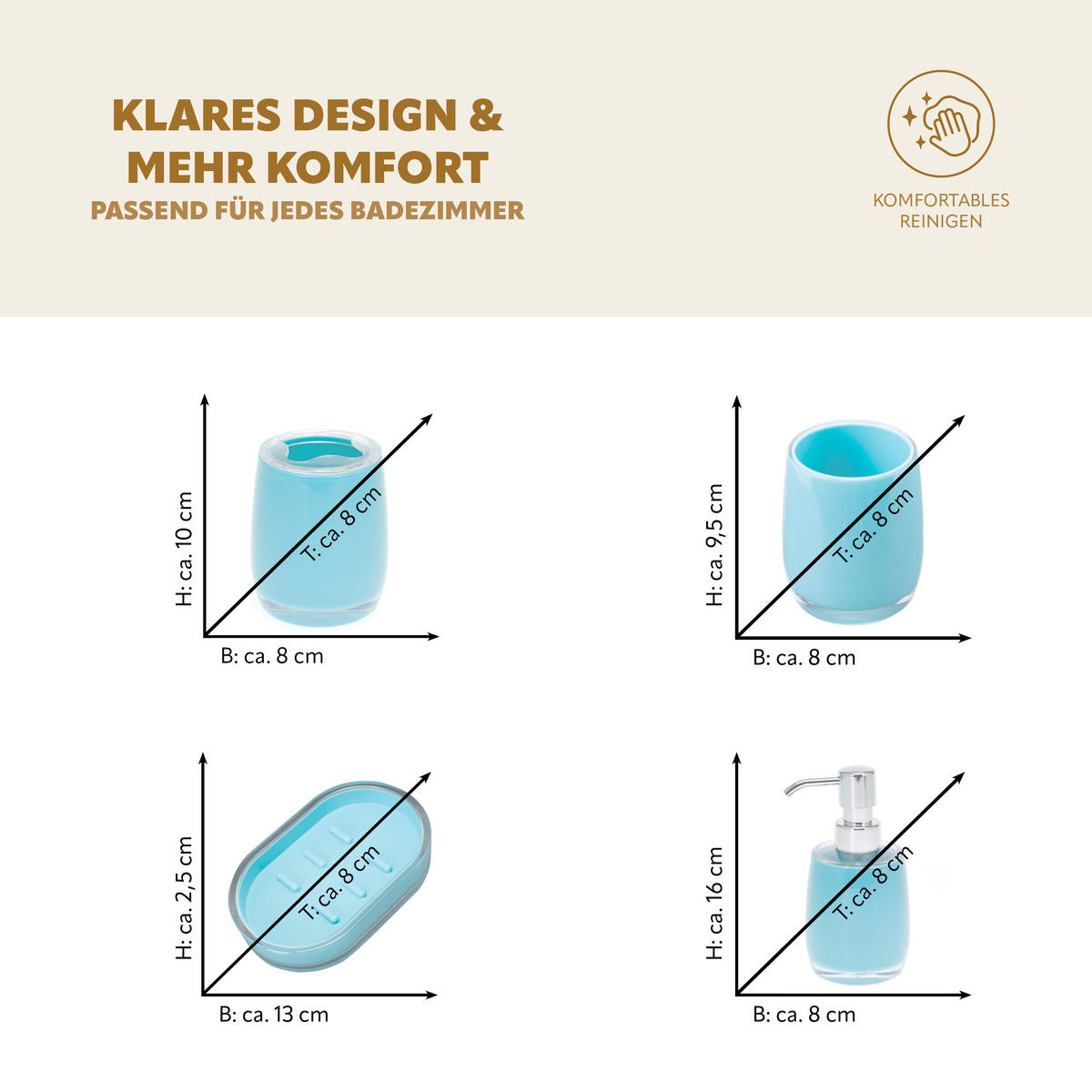 BADZUBEHÖRSET 4tlg. blau - Blau, Kunststoff (16.5/5/5cm) - bremermann