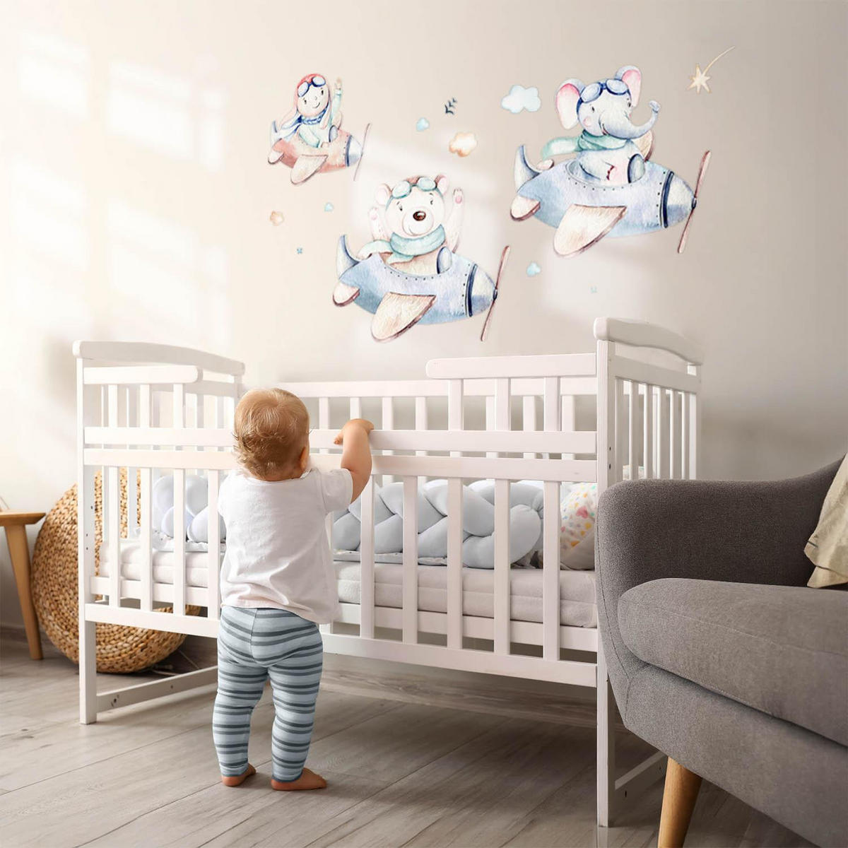 WANDAUFKLEBER 80x123cm - Teddybär-Elefantenjunge - Multicolor, Kunststoff (80/123/0.1cm) - Wallfluent