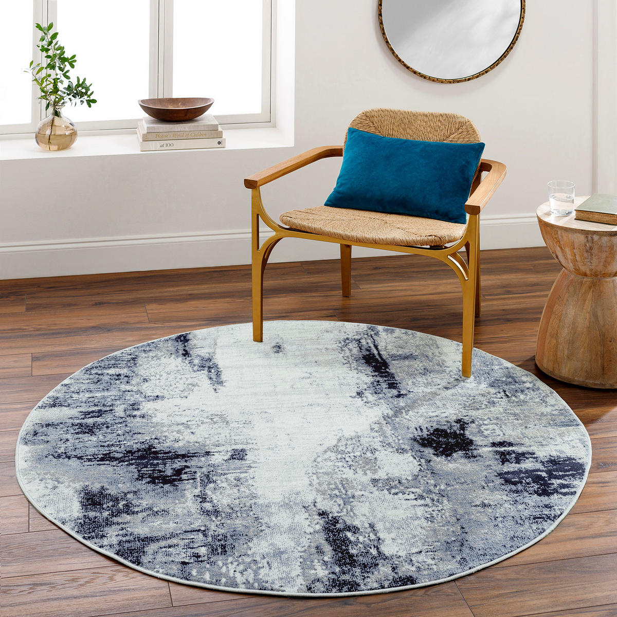 KURZFLORTEPPICH Rund Ø 160 cm Blau - Blau/Weiß, Naturmaterialien/Textil (160/160cm) - LIVABLISS