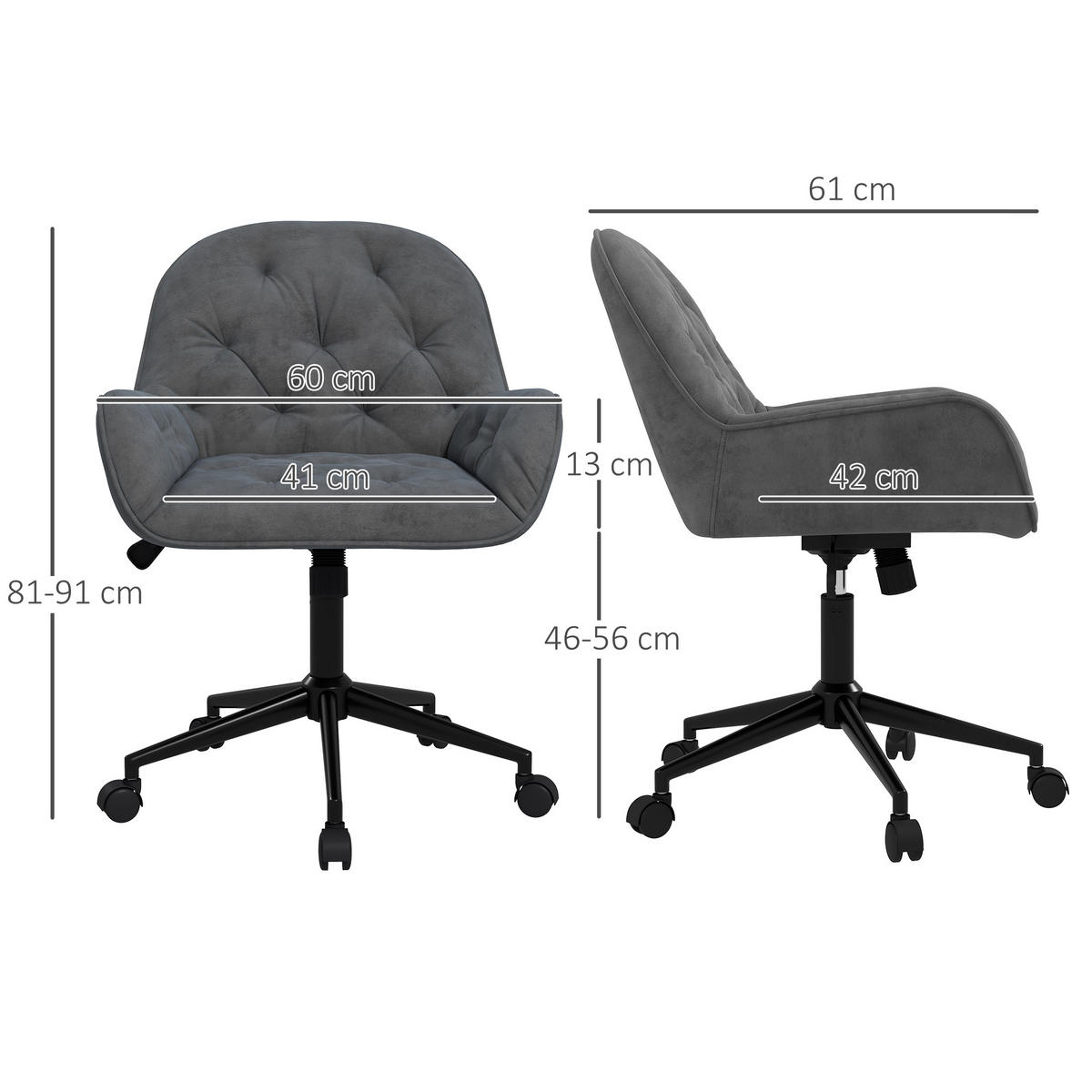 BÜROSTUHL, Polyester, Dunkelgrau - Dunkelgrau, Kunststoff (61/91/60cm) - Vinsetto