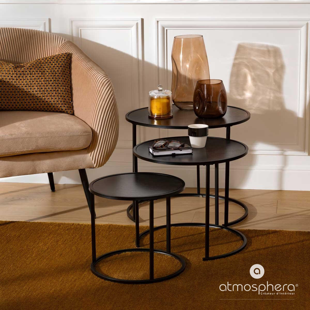 BEISTELLTISCHE Noan 3er-Set - Schwarz, Metall (54/54/45cm) - Atmosphera Createur d´interieur