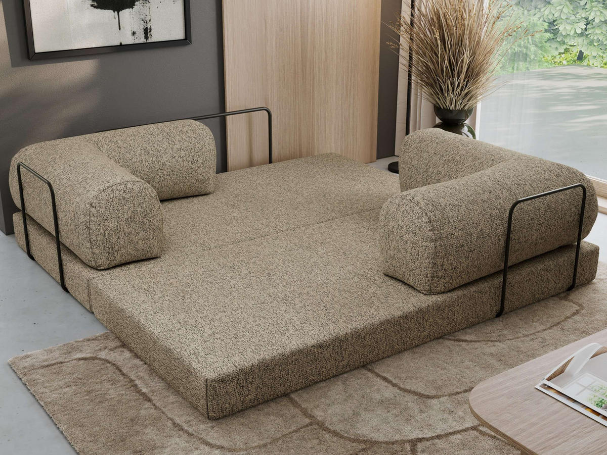 TROJMIESTNA POHOVKA ORSETTO - Taupe Štruktúrovaná látka - čierna/taupe, kov/textil (200/70/100cm) - MKS