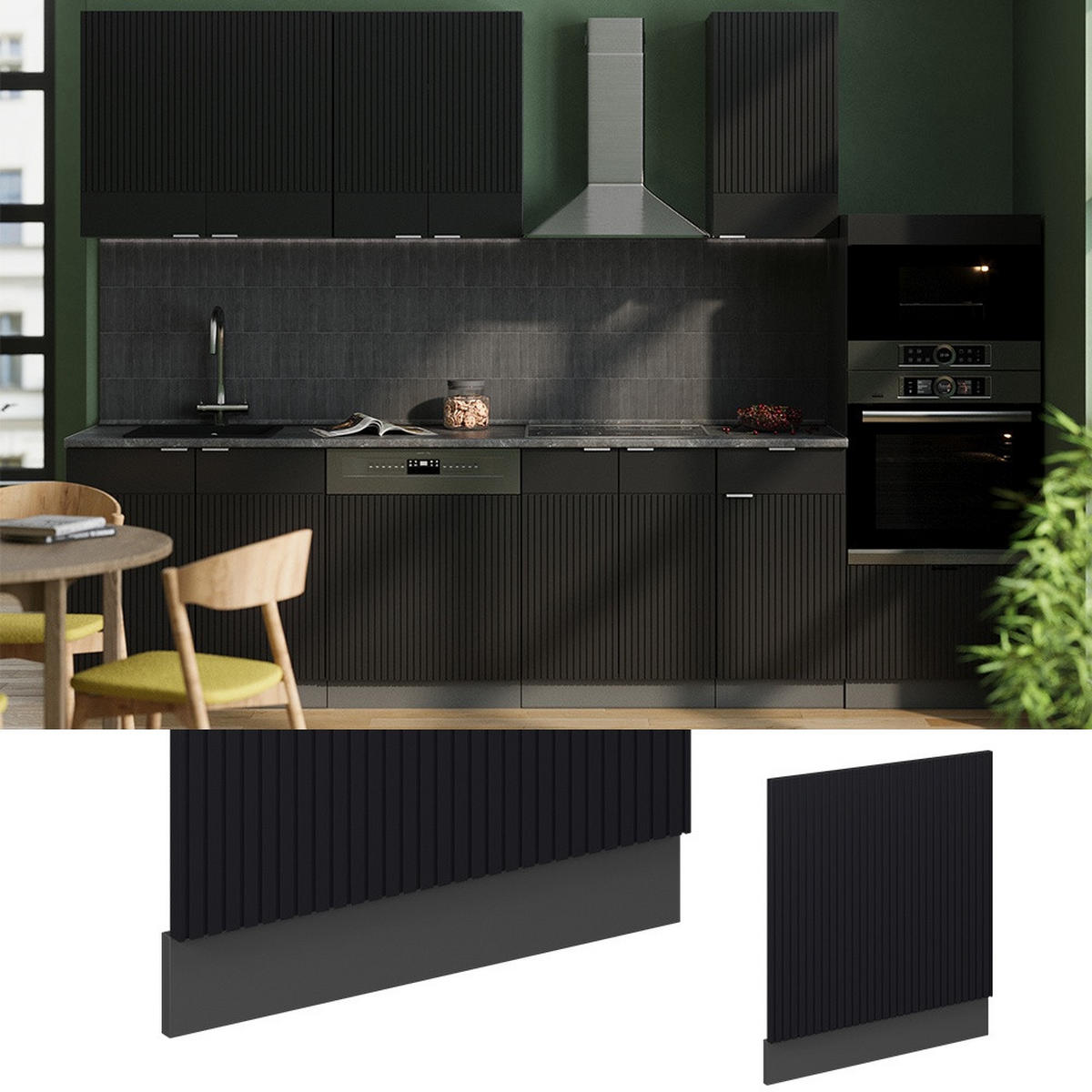 SPREDNJA PLOŠČA Fame-Line Črna črtasta 60 cm brez delovne plošče - črna/antracit, leseni material (60/67.4/1.6cm) - Vicco