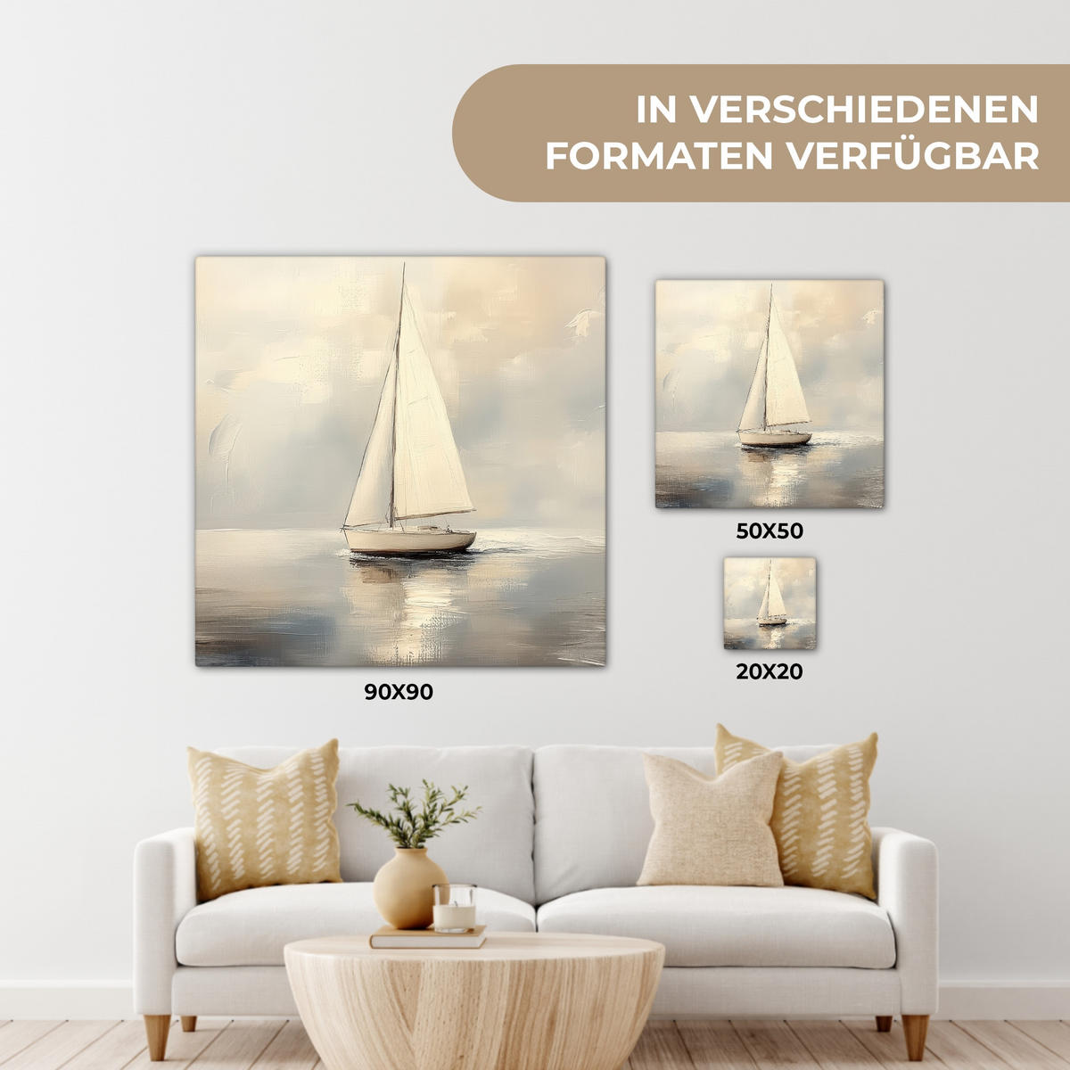 LEINWANDBILD Segelschiff - Meer - Bewölkt 50x50 cm - Creme, Textil (50/50cm) - MuchoWow