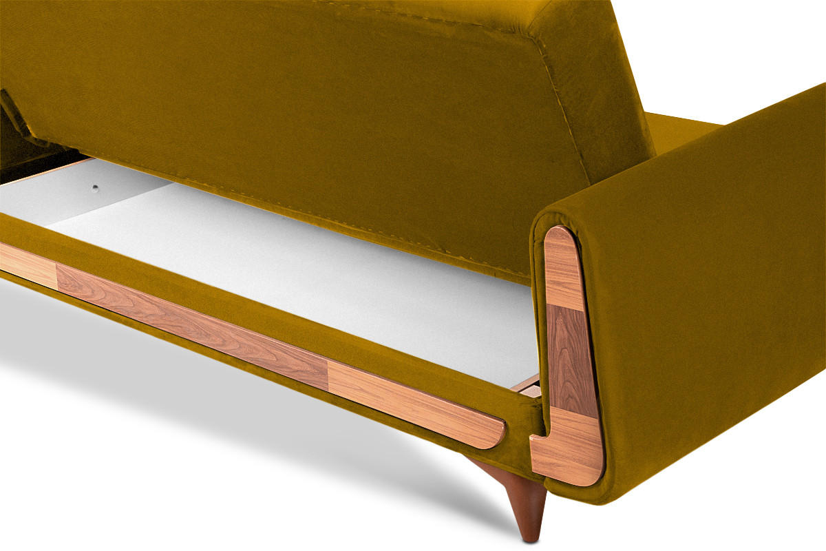 3-SITZER-SCHLAFSOFA GUSTAVO mit Armlehnen, Gelb - Gelb/Braun, Holz/Holzwerkstoff (230/98/98cm) - KONSIMO®