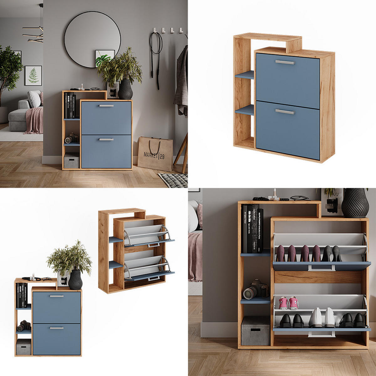 SCHUHKIPPER Orlando Goldkraft Eiche/Blau 80 x 90 cm - Eiche Wotan, Holzwerkstoff (80/90/24.2cm) - Vicco