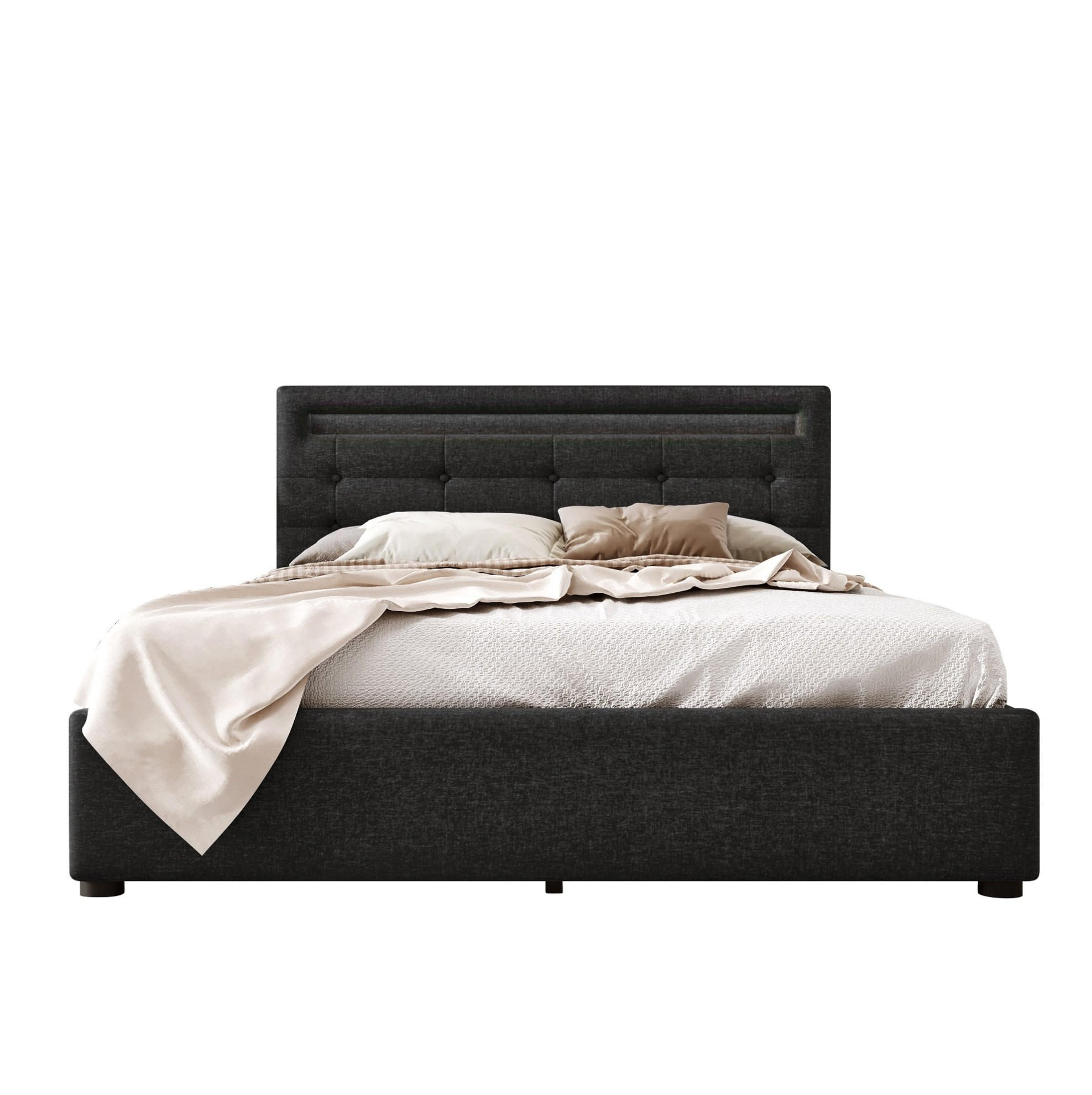 POLSTERBETT 140/200 cm Schwarz mit LED-Beleuchtung und 4 Schubladen - Schwarz, Textil (140/200cm) - Flora Grace