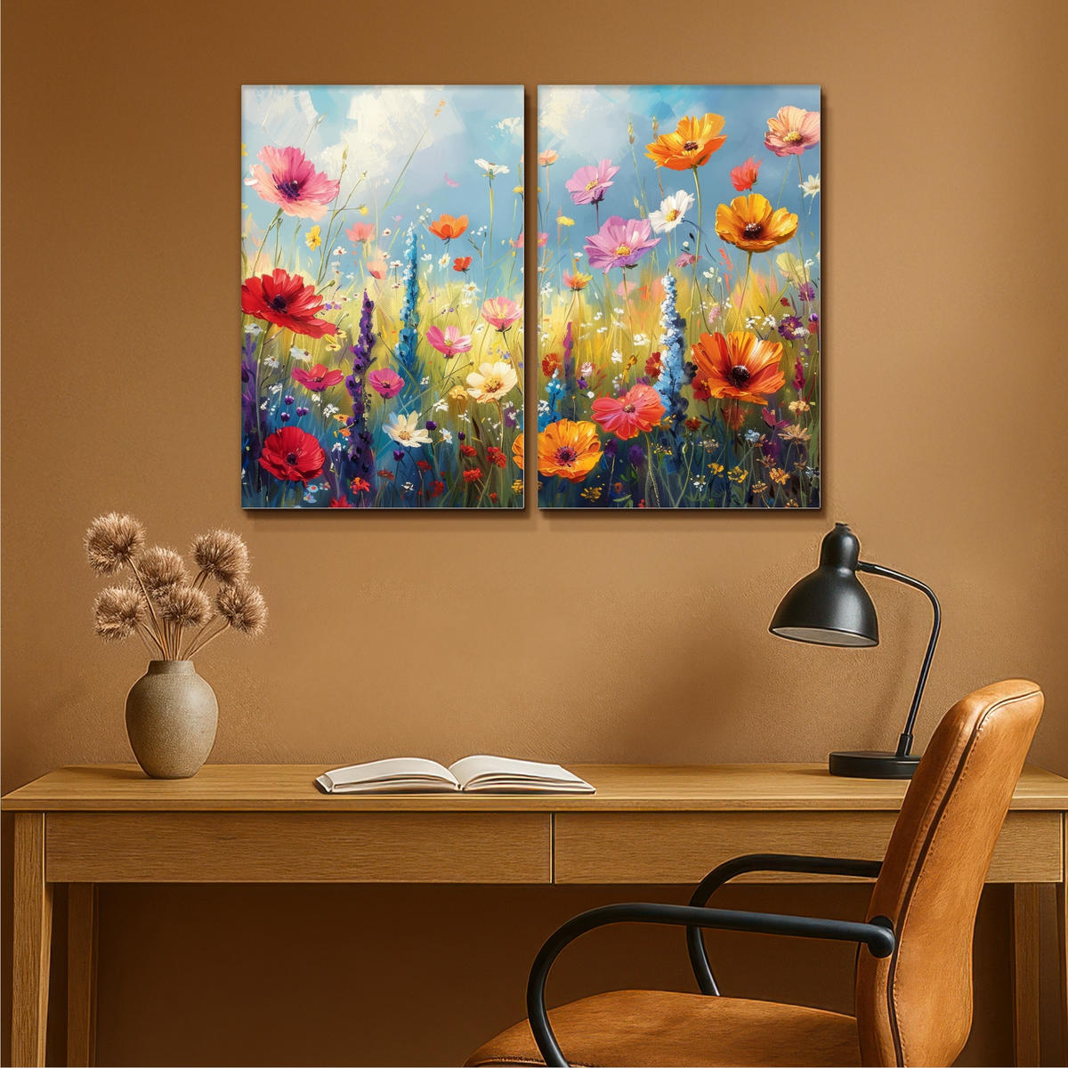 LEINWANDBILD 2er Set Blumen - Frühling - Farbenfroh - Sommerlich 80x60 cm - Orange, Textil (80/60cm) - MuchoWow