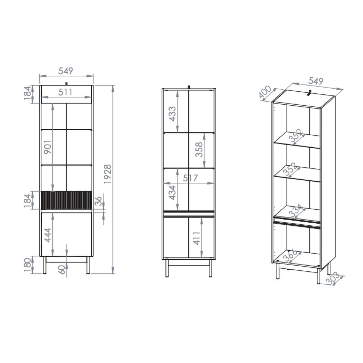 VITRINE Dunea 2-türig Kaschmirgrau/Eichenoptik 55 cm - Taupe, Holzwerkstoff/Metall (55/193/40cm) - Selsey