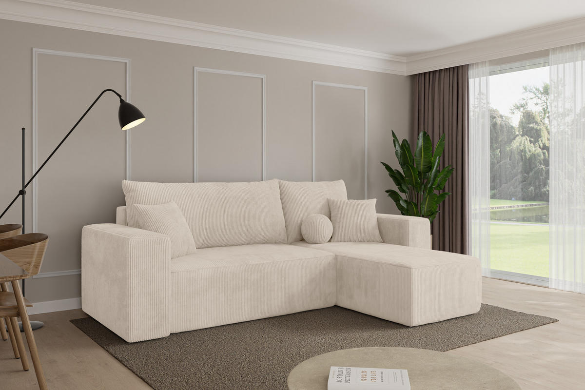 ROHOVÁ SEDAČKA s funkcí spaní, otoman vpravo SENO-L 249x139x85 béžová manšestr - černá/béžová, kompozitní dřevo/textil (249/139cm) - ALTDECOR