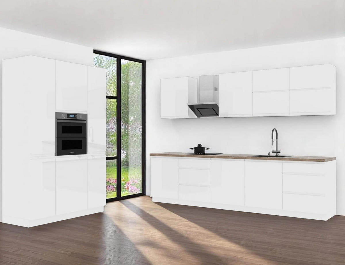 KÜCHENZEILE 440 cm - Aspen K74-M440 - in Weiß / Hochglanz - Weiß Hochglanz, Holz (300/212/140cm)