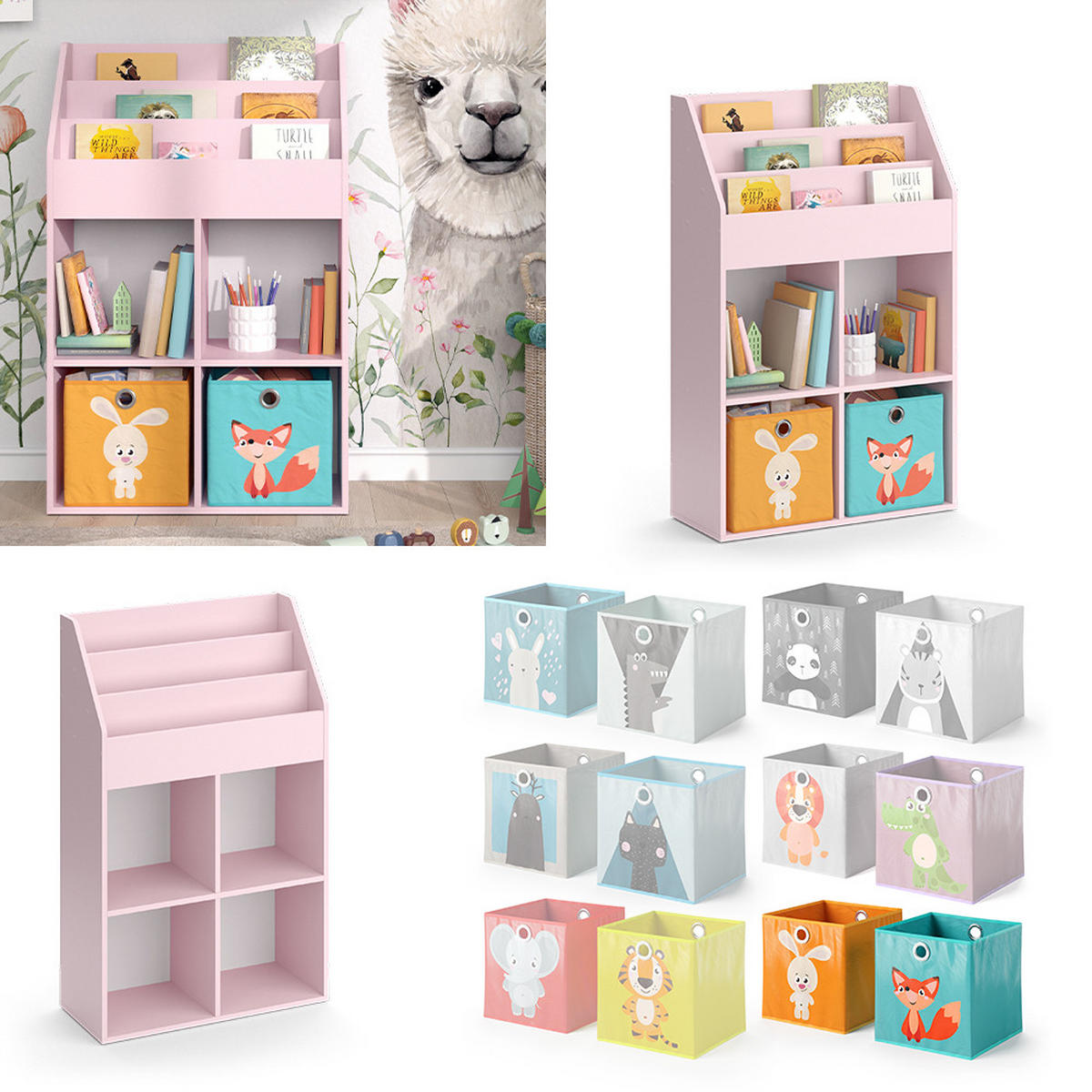 KINDERREGAL Luigi Rosa 72 x 114.2 cm mit 6 Faltboxen (bunt) - Pink, Holzwerkstoff (72/114.2/31.2cm) - Vicco