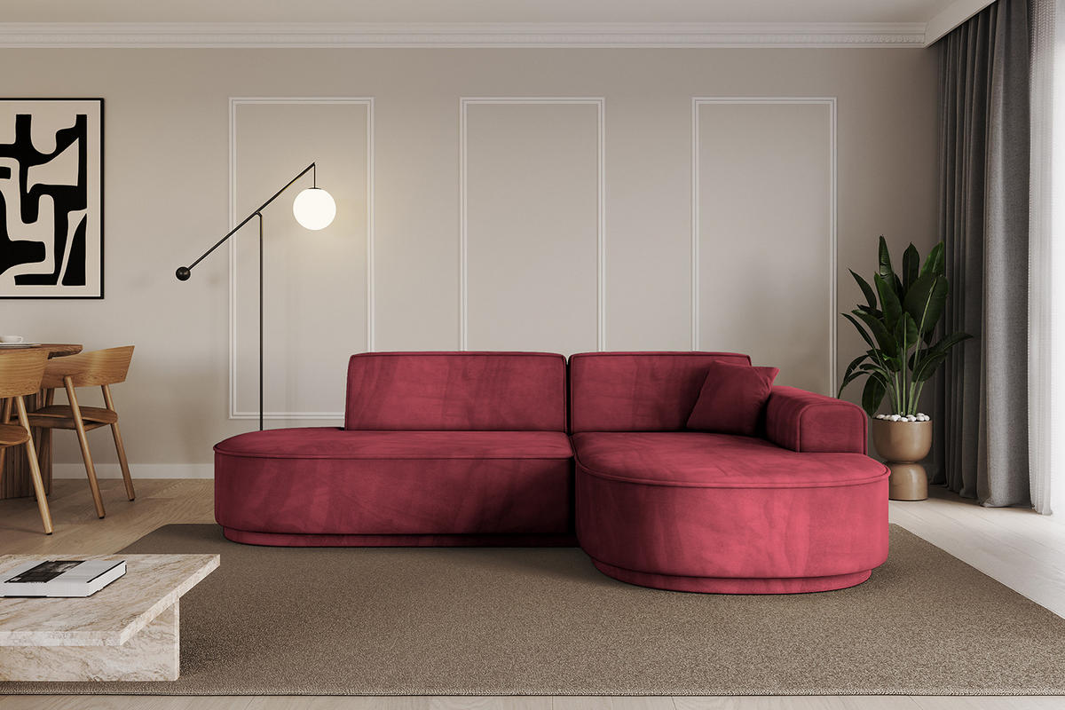 ECKSOFA Ottomane Rechts MARI-L1-v3 - 243x171x83 cm Bordeaux Velours - Bordeaux/Schwarz, Holzwerkstoff/Kunststoff (171/243cm) - ALTDECOR