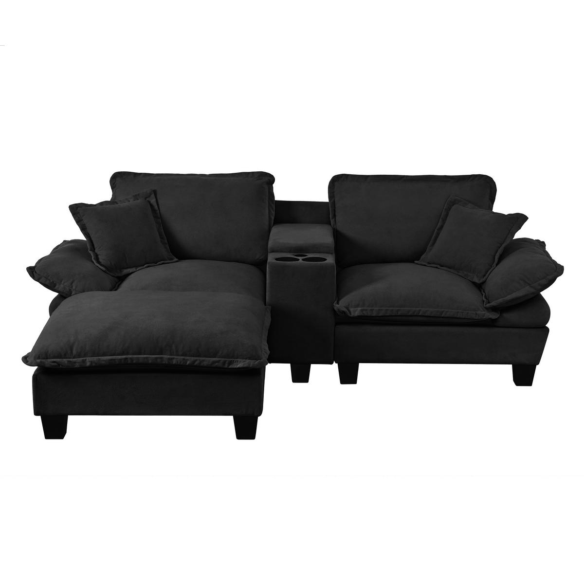ECKSOFA DE-34659 modular mit Ottomane, USB und Stauraum Schwarz - Schwarz, Holzwerkstoff (151/224cm) - ComfortXL