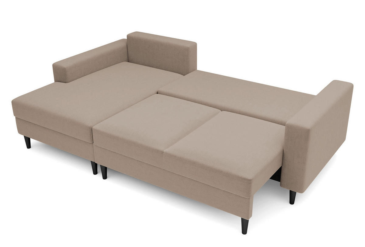 ECKSOFA Nalika Dunkelbeige Velours - Schwarz/Mokka, Holz/Textil (230/143cm) - Selsey