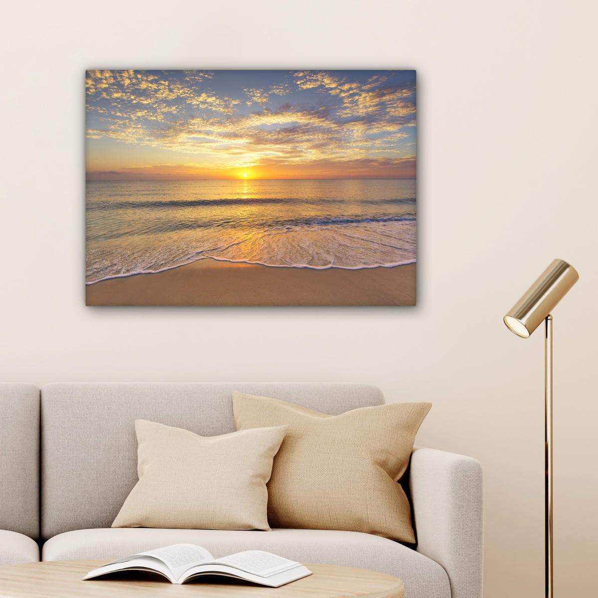 LEINWANDBILD Strand - Sonnenuntergang - Meer Wandbilder 80x60 cm - Gelb, Textil (80/60cm) - MuchoWow