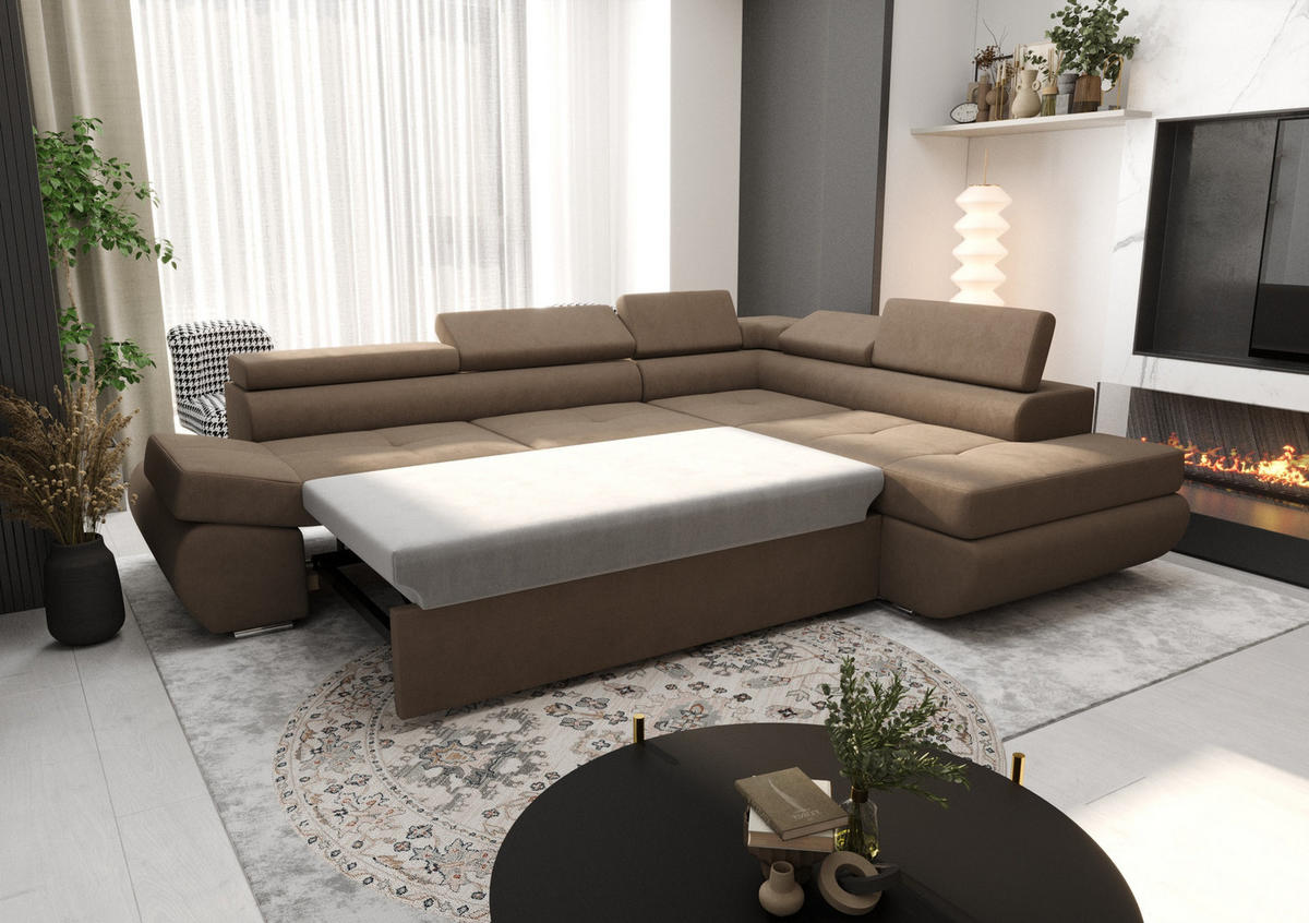 ECKSOFA KONGO RBN03, Eckcouch in L-Form mit Schlaffunktion, Farbe: Rosa, Velourstoff, Ottomane Rechts - Rosa, Textil (280/200cm) - O-Sofa