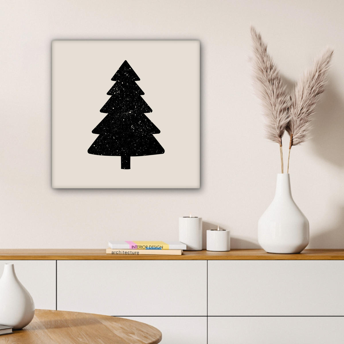 LEINWANDBILD Weihnachtsbaum - Schwarz - Urlaub - Beige Wandbild Wohnzimmer 50x50 cm - Schwarz, Textil (50/50cm) - MuchoWow