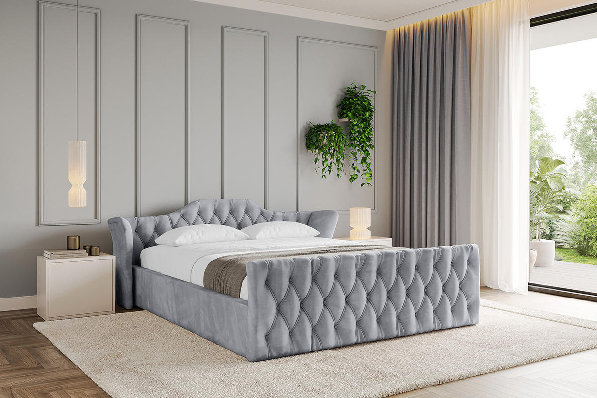 POLSTERBETT mit Bettkasten, Fußteil und Lattenrost, Boxbett mit Matratze H3/H4 - ZORAN-Z-V1 180x200 Hellgrau - Hellgrau, Holzwerkstoff/Textil (180/200cm) - ALTDECOR