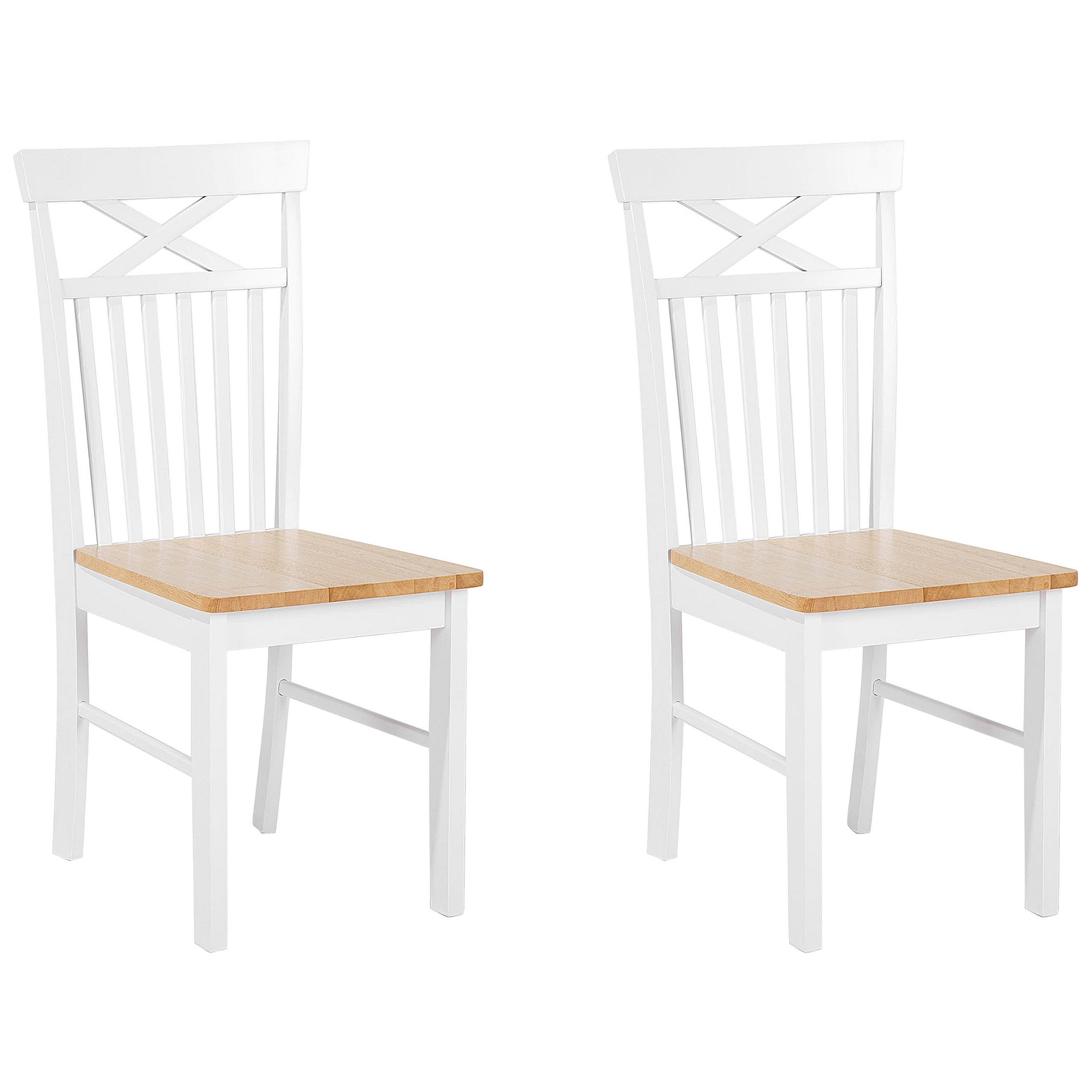 ESSZIMMERSTUHL 2er-Set Gummibaumholz weiß/hellbraun Houston - Hellbraun/Weiß, Holz (44/94/45cm) - Beliani