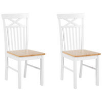 ESSZIMMERSTUHL 2er-Set Gummibaumholz weiß/hellbraun Houston - Hellbraun/Weiß, Holz (44/94/45cm) - Beliani