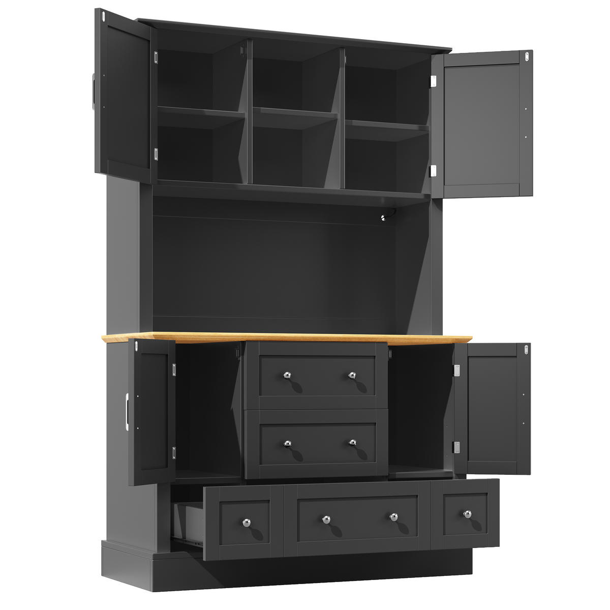 HOCHSCHRANK mit App-gesteuerter LED-Beleuchtung, 3 Schubladen, MDF, 115/40/180 cm, Schwarz/Natur - Schwarz, Holzwerkstoff (115/180/40cm) - Redom
