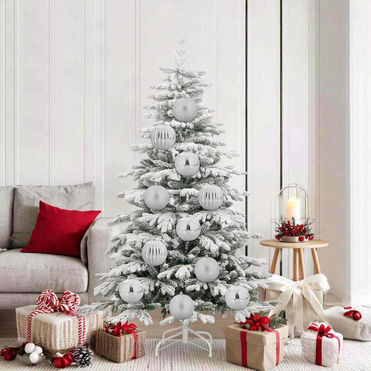 WEIHNACHTSKUGELSET XL 9 -teilig 15/15/15 cm Silber Kunststoff - Silberfarben, Kunststoff (15/15/15cm) - vidaXL
