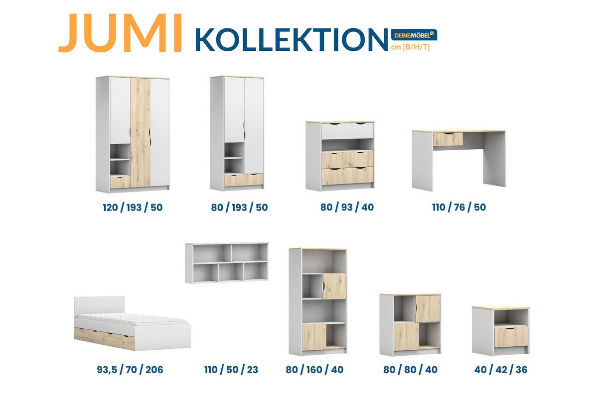 KINDERKLEIDERSCHRANK JUMI 120/193/50 cm in Weiß/Eiche Artisan - Weiß/Eiche Artisan, Holzwerkstoff (120/193/50cm) - Deine Möbel 24
